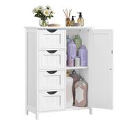 VASAGLE Armario de Baño, Cajonera con 4 Cajones, 65 x 35 x 90 cm | Mueble de Baño, Cómoda de Baño, Armario con Puerta, Estante Ajustable, Blanco Nube, Colección SOFIE LHC042W01