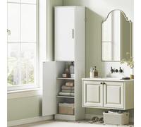 Armario de baño – Estantería – Mueble de almacenamiento – Mueble para baño – 180 cm de alto – 4 estantes ajustables – Blanco