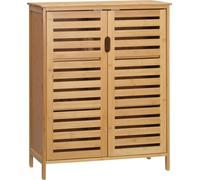 Armario de baño Kleankin, armario para baño con 2 puertas de listones, 2 estantes interiores, color natural