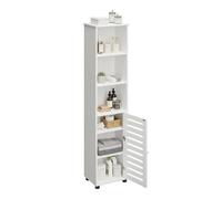Armario de baño Relaxdays con Puerta, HBT: 167 x 30 x 40 cm, 6 estantes, Armario para Inodoro, Alto y Estrecho, Blanco
