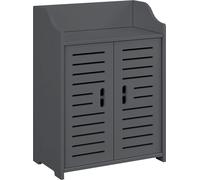 Armario de baño Trosa, 62 x 45 x 25 cm. Armario para baño, armario de pared, estantería, mueble auxiliar, material WPC, gris oscuro. [en.casa]