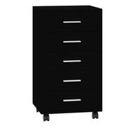 Armario de cajones con ruedas negro madera de ingeniería | 5 cajones, 4 ruedas, madera de ingeniería, negro, instrucciones de montaje, escritorio de ordenador, almacenamiento de