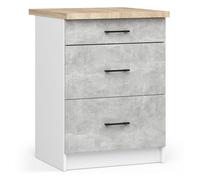 Armario de cocina akord s60 con encimera oliwia blanco 60 cm 3 cajones frente en color gris hormigón 60x46x85 cm