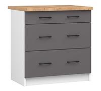 AKORD Mueble bajo de cocina OLIWIA 80 cm | 3 cajones | armarios de cocina | espacioso | para cocina pequeña | para una cocina | como parte de un juego | 80 x 85 x 46 cm | 45,15 kg | blanco y gris