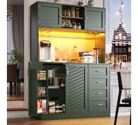 Armario de cocina Flieks con iluminación LED, portavasos, 4 puertas y 2 cajones grandes. Mueble aparador de 120x40x188 cm. Buffet. Color: verde