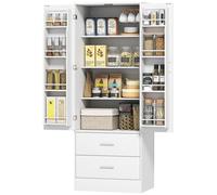 Armario de cocina HOMCOM, tipo aparador, con 2 puertas, 8 estantes en las puertas y 2 cajones, color blanco