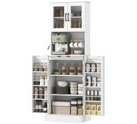 Armario de cocina HOMCOM, tipo aparador, con 4 puertas, encimera, estantes en las puertas, color blanco