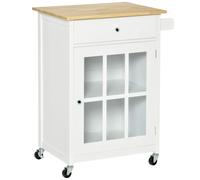 Armario de cocina multiusos HOMCOM con ruedas, puerta de cristal, estante ajustable, cajón y escobillero.