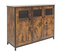Armario de Cocina Relaxdays con Puertas de Cristal, HBT: 75 x 100 x 35 cm, aparador Industrial, marrón Oscuro/Negro