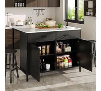 Armario de cocina STILVORA con encimera de imitación mármol, barra de bar con patas ajustables, aparador con espacio de almacenamiento para salón y comedor, color