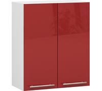 Armario de cocina suspendido, modelo AKORD OLIWIA, modular, color blanco, 60 cm de ancho, 2 puertas, 2 estantes, frente en rojo brillante, dimensiones: 60 cm de ancho x 72 cm de alto x 30 cm de profun