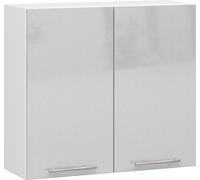 Armario de cocina suspendido, modelo AKORD OLIWIA, modular, color blanco, 80 cm de ancho, 2 puertas, 2 estantes, frente de metal con acabado brillante. Dimensiones: 80 cm de ancho x 72 cm de alto x 30