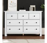 Armario de comedor moderno y minimalista de gran capacidad con múltiples cajones, tipo aparador, en color blanco. Mueble para cafetería con 7 cajones, ideal para la entrada, la cocina, el comedor y el