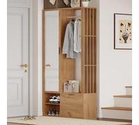 Armario de Entrada 6 en 1 con Espejo, Madera, Natural, 100.0x33.0x190.0 cm