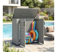 Armario de Exterior de HDPE, 940L, Caseta de Jardín Exterior con Abatible, 2 Puertas, Cerradura, Cobertizo de Jardín para Almacenaje Herramientas, 142x67x119 cm, Gris