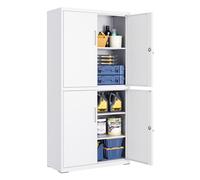 SONGMICS Armario de Garaje de 5 Estantes con 4 Puertas, Armario de Oficina, 40 x 80 x 180 cm, 2 Cerraduras, Estantes Ajustables, Gabinete de Metal, Blanco Mate OMC016WG01