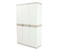 Armario de jardín 3 puertas titanium, armario de resina 4 estantes regulables beige 105x176x41 cm