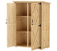 Armario de jardín Outsunny, cobertizo para herramientas con puerta doble con cerradura, fabricado en madera natural