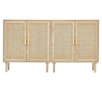 Armario de madera, juego de 2 unidades, con 4 puertas magnéticas, estantes ajustables, mueble aparador/buffet para sala de estar, recibidor, con superficie de madera natural