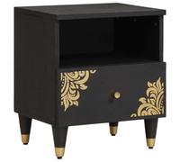 Armario de noche genérico negro 40 x 33 x 46 cm de madera de mango macizo, mueble de noche moderno con puerta y asas de Latón, almacenamiento espacioso para dormitorio contemporáneo, diseño
