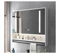 Armario de pared con espejo de baño con luz LED, antivaho, espacio de almacenamiento, espejo de tocador (70 cm de ancho x 75 cm de alto) - perfecto para baños modernos.