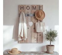 Armario de pared HWC-C89 para el hogar, panel de armario con aspecto vintage desgastado, 8 ganchos, 91x60 cm, color marrón natural