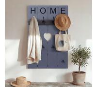 Armario de pared HWC-C89 para el hogar, panel de armario con aspecto vintage desgastado, 8 ganchos, 91x60 cm, color gris-azul