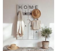 Armario de pared HWC-C89 para el hogar, panel para armario, estilo vintage desgastado, 8 ganchos, 91x60 cm, color blanco, aspecto envejecido