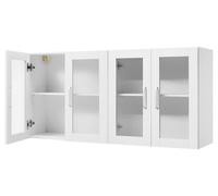 Armario de pared para lavandería, armario de pared de 2 niveles con estante ajustable, armario de almacenamiento con 4 puertas, para cocina, baño o lavandería. Juego de 2 unidades. Dimensiones de cada