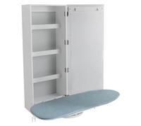 Armario de pared para tabla de planchar, base metálica giratoria de 180° y espejo, plegable y oculto, ahorro de espacio