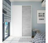 Habitdesign Armario Indira 2 puertas correderas, estantes y barra 200x120x50 cm Blanco/Cemento