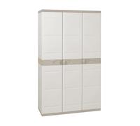 Armario de Resina con Escobero | 3 Puertas y 4 Estantes | Almacenaje Exterior | Titanium Beige o Negro | 105x44x176 cm