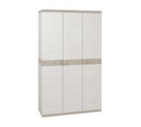 Armario de Resina con Escobero | 3 Puertas y 4 Estantes | Almacenaje Exterior | Titanium Beige o Negro | 105x44x176 cm