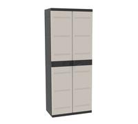 Armario de resina escobero jardín titanium, armario exterior 2 puertas 4 estantes negro 70x176x41 cm