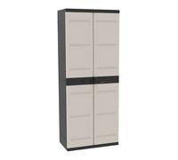Armario de resina titanium, armario de jardín 2 puertas y 4 estantes regulables negro 70x176x41 cm