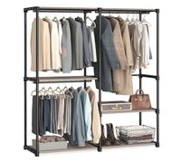 SONGMICS Armario de Ropa, Perchero, Burro Ropa, 138 x 43 x 182 cm, 3 Secciones para Colgar, con Compartimentos, Gran Capacidad, para Dormitorio, Salón, Lavandería, Topo RYG025R02