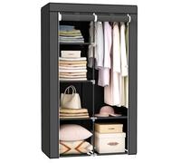 Armario de Tela, Armario de Ropa, con 1 Barra Colgante, 6 Estantes, Tela no Tejida, Marco de Metal 170x90x45cm para Dormitorio, Pasillo, Gris