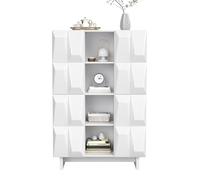 Armario de zapatos Moonbite, modelo Vitrine, 90,5 cm de alto, armario alto, tablero de partículas con relieve de diamantes, 4 puertas, 12 compartimentos, 4 estantes abiertos, ideal para pasillos, salo