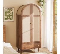 Armario elegante de Sweiko con puertas de tela y cajón, ideal para vestíbulo: diseño en imitación nogal, patas de madera resistentes, amplio espacio de almacenamiento para ropa y accesorios, perfecto