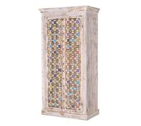 Armario en madera de mango, 2 puertas con detalles en azulejo y bronce blanco de 180x50x90 cm - giner y colomer