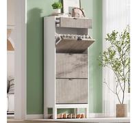 Armario estrecho para zapatos con 3 puertas y 1 cajón – diseño moderno, estantes ajustables, ideal para recibidores y zonas de entrada, capacidad para 12-18 pares de zapatos – color contrastante: blan