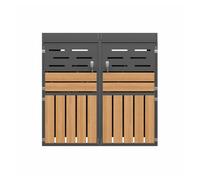 Armario exterior multifuncional - 2 compartimentos - con plantador integrado, ventilación de lamas, estructura de acero galvanizado y cadena de seguridad - gris