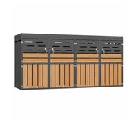 Armario exterior multifuncional - con macetero integrado, ventilación de lamas, 4 compartimentos, marco de acero galvanizado y cadena de seguridad - para almacenamiento y decoración de jardín - gris