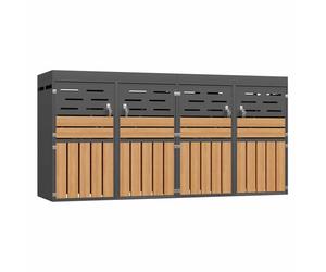 Armario exterior multifuncional - con macetero integrado, ventilación de lamas, 4 compartimentos, marco de acero galvanizado y cadena de seguridad - para almacenamiento y decoración de jardín - gris