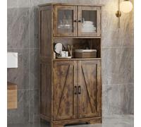 Armario independiente con puertas de cristal - Armario de almacenamiento - Armario de baño - Armario de cocina - Vitrina - Color marrón