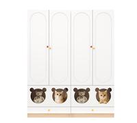 Armario infantil 160x50x200 cm - 2 piezas, barra colgante, cama para gato - blanco+natural