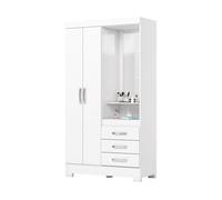 Armario juvenil 2 puertas 3 cajones wand, blanco , 109,5 x 46,5 x 200 cm, armario con cajones y zona tocador. 109,5 x 46,5 x 200 cm. blanco