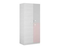 Armario Juvenil Rose Melamina Blanco Alpes y Rosa, Diseño Moderno y Juvenil para Habitación 90x200x52 cm