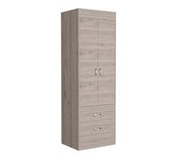 Armario Lisboa en melamina con 2 puertas , 1 estante , 1 barra para colgar ropa y 2 cajones con rieles metalicos , gris , 179 cm X 59.2 cm X 48 cm Gray