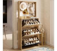 Armario moderno para zapatos con ganchos, 3 compartimentos abatibles, zapatero, armarios para zapatos de 75x24x180 cm, aspecto de madera natural y color